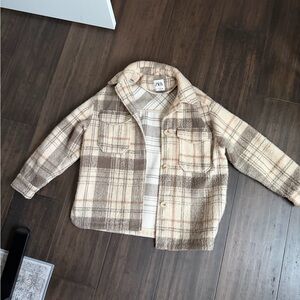 Zara Ladies Wool Plaid Shacket- Brown and Cream